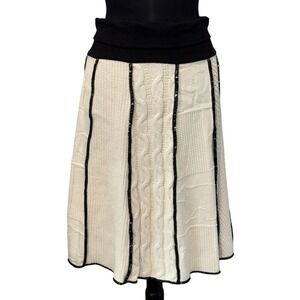 NEW Green 3 4 Panel A Line Skirt Size Medium Ivory Black High‎ Rise Holiday